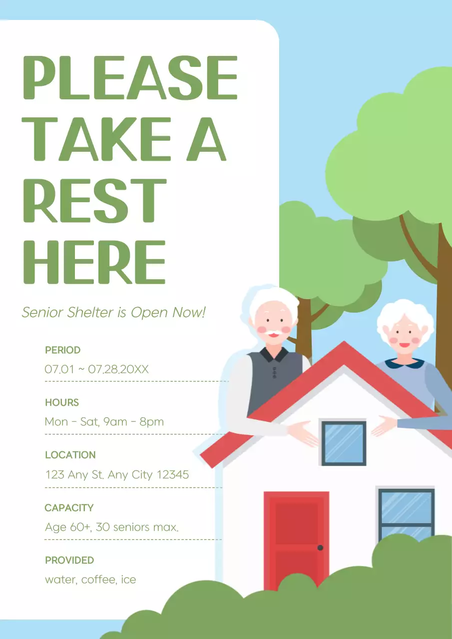 Green Simple Senior Shelter Announcement Poster
