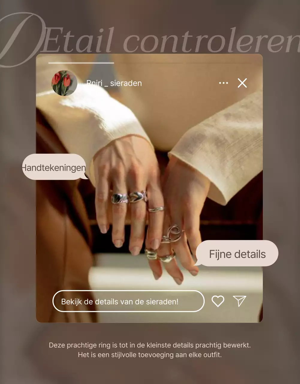 Promoot sieraadbeschrijvingen en detailpagina's in trendy bruin en beige