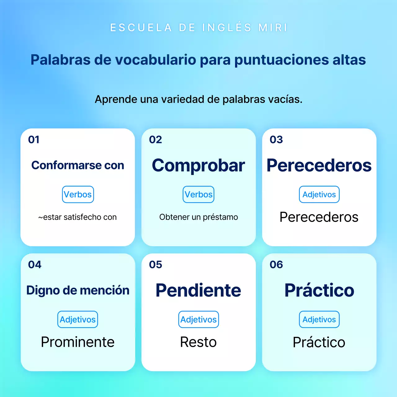 Estilo de acento azul y menta para promocionar las conferencias especiales de verano del TOEIC