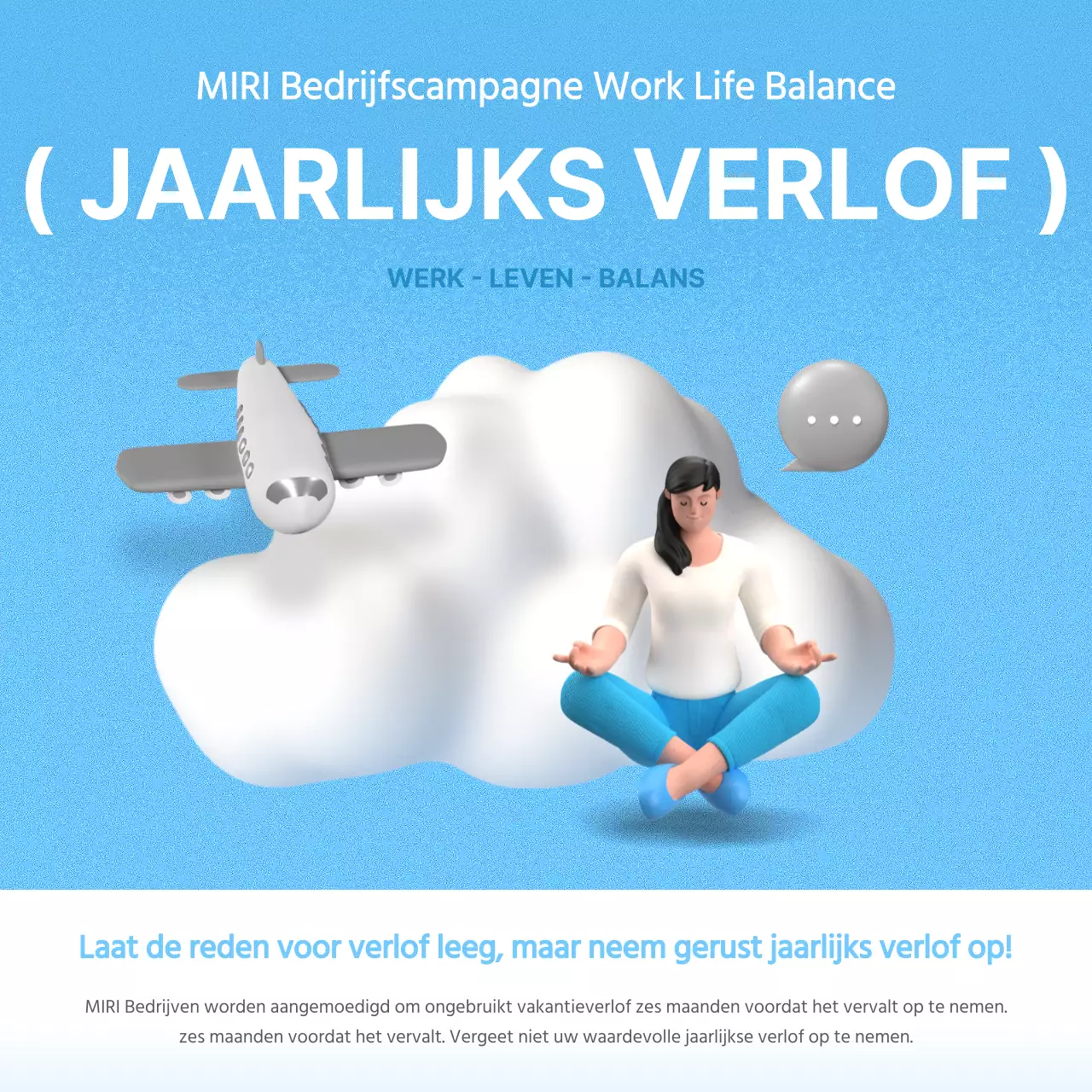 Eenvoudig lichtblauw en wit promotiebericht voor jaarlijks verlof