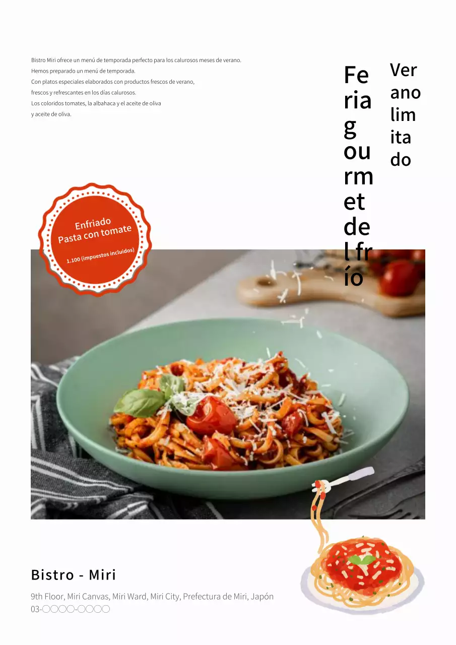 Blanco sencillo nuevo menú de verano publicidad