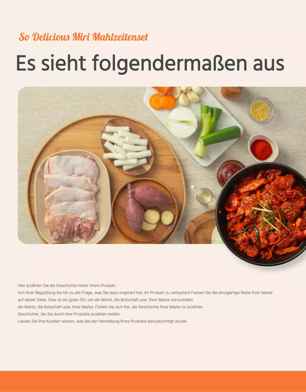 Förderung der orangefarbenen und elfenbeinfarbenen Einführungsseite für Grundnahrungsmittel