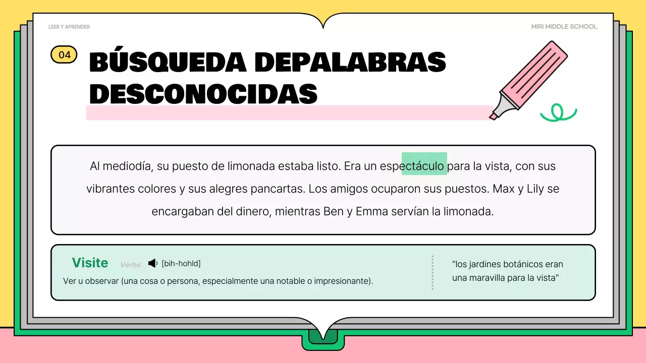 Bonito material de lectura rosa y verde