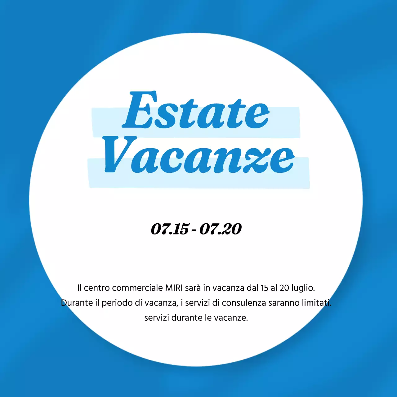 Un semplice annuncio di vacanze estive in blu e bianco