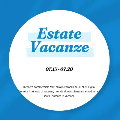 Un semplice annuncio di vacanze estive in blu e bianco