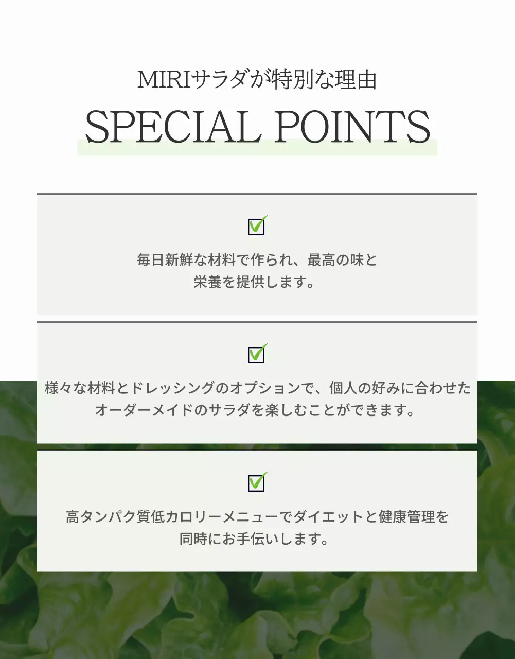 緑 シンプル サラダ チェックリスト 詳細ページ