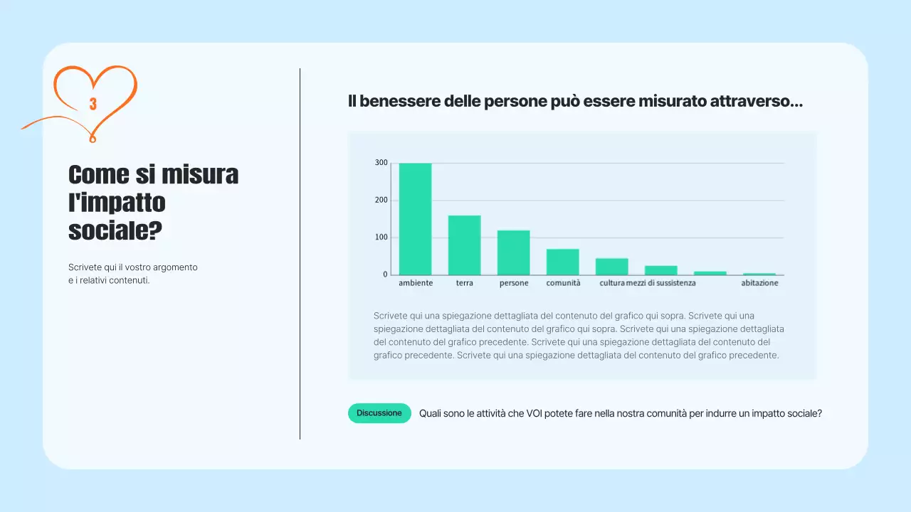 Un moderno prospetto di servizio alla comunità in azzurro e arancione