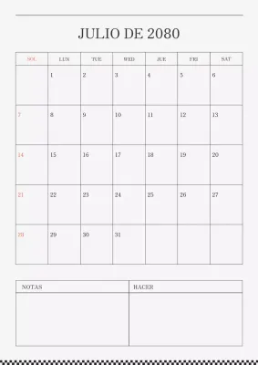 Calendario moderno en negro y gris.