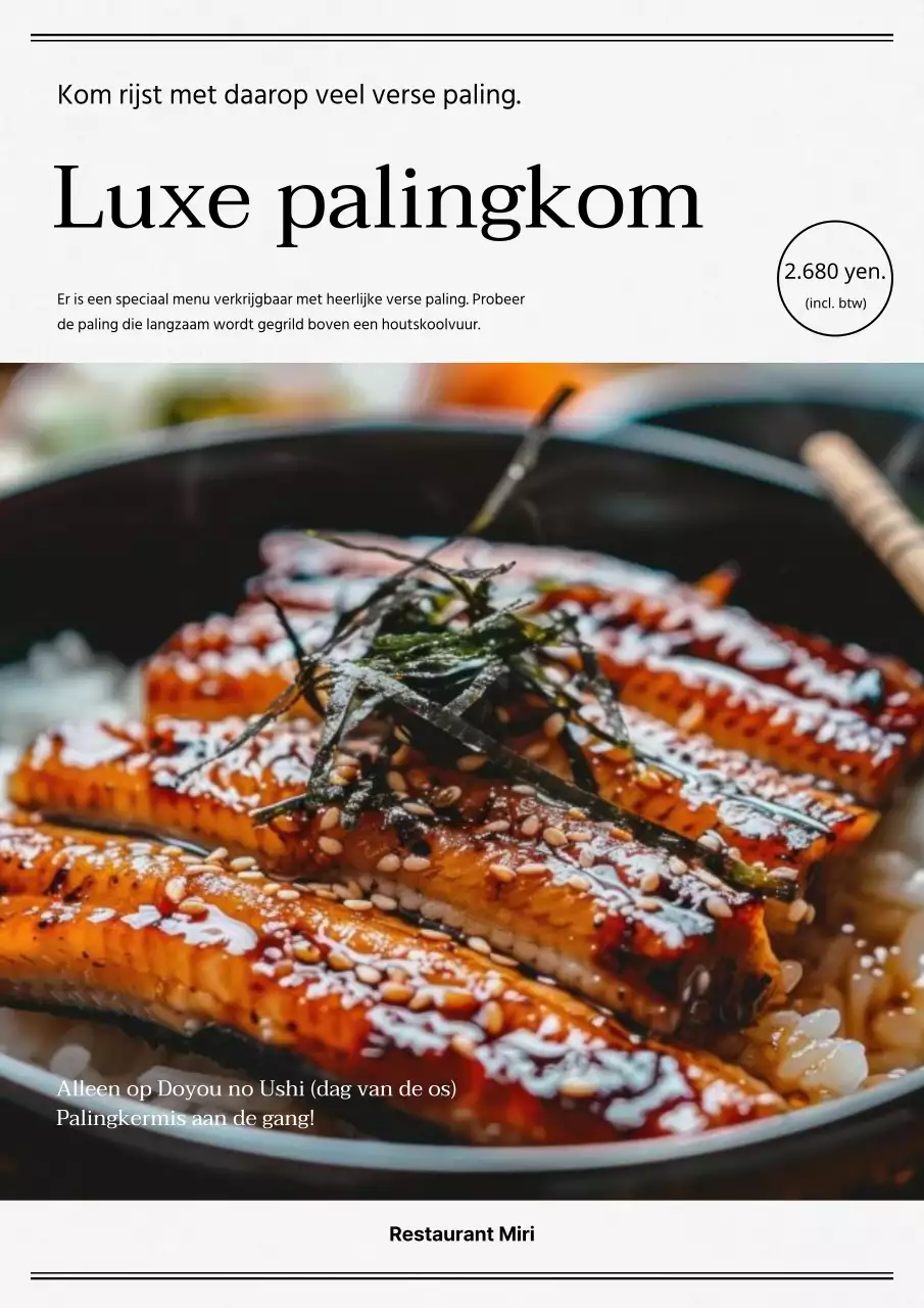 Eenvoudige zwart-wit flyer ter promotie van de aal.