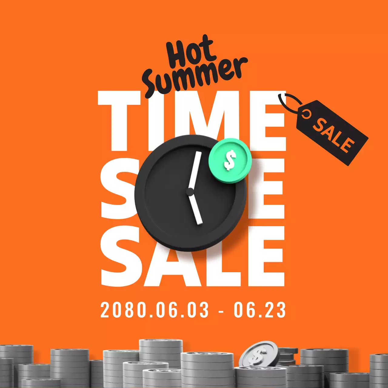 주황색과 흰색의 심플한 할인 프로모션 공지