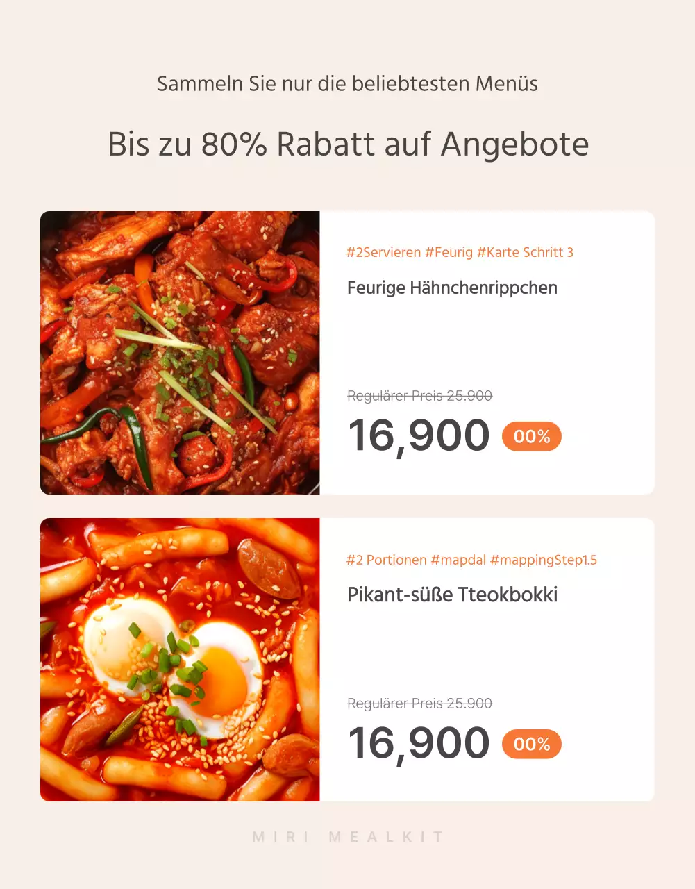 Beschreibung und Förderung von Grundnahrungsmitteln in Orange und Elfenbein