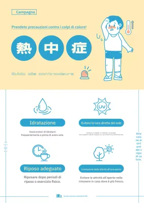 Opuscolo semplice sui colpi di calore di colore blu e giallo.