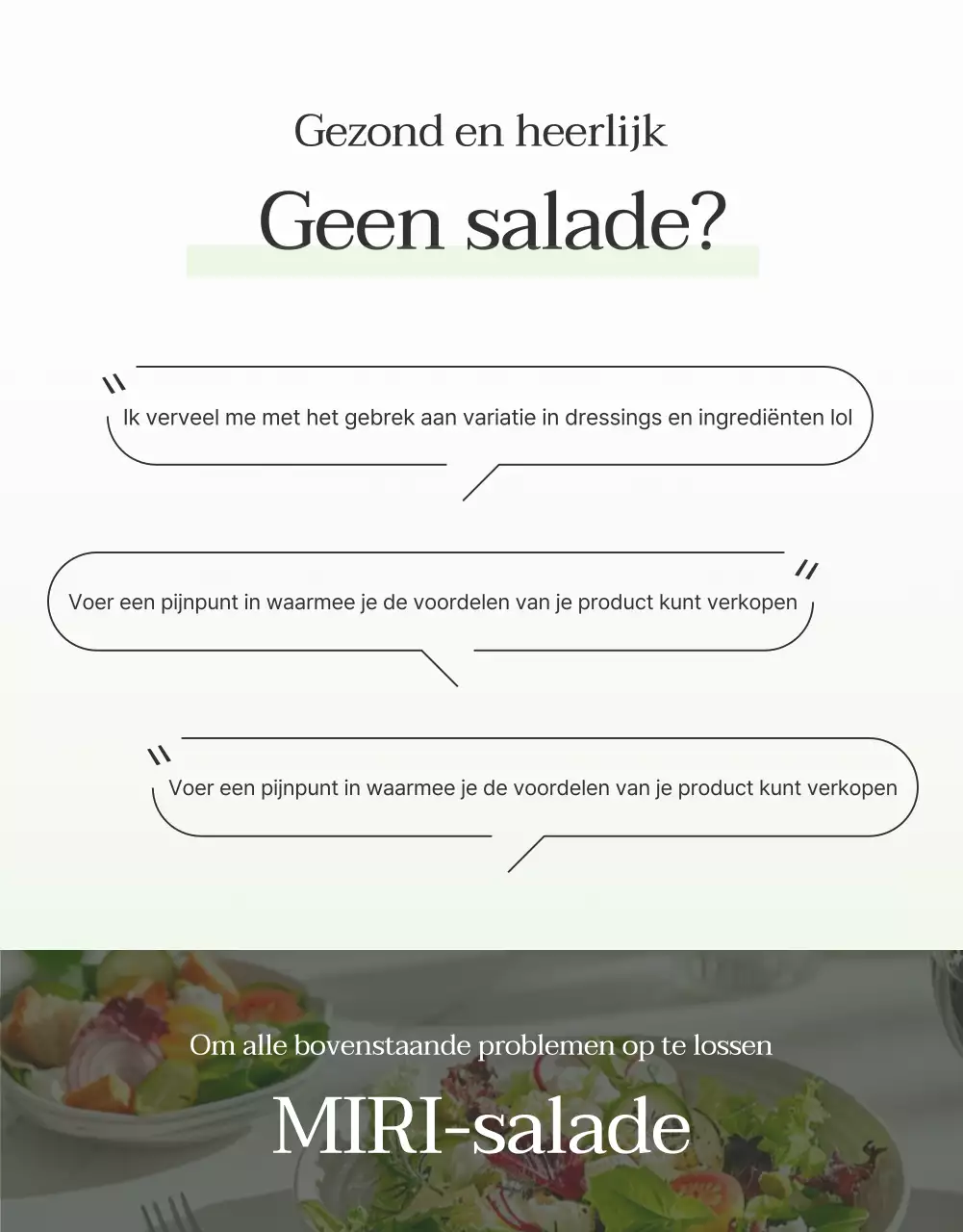 Promoot een eenvoudige saladepagina in wit en chartreuse