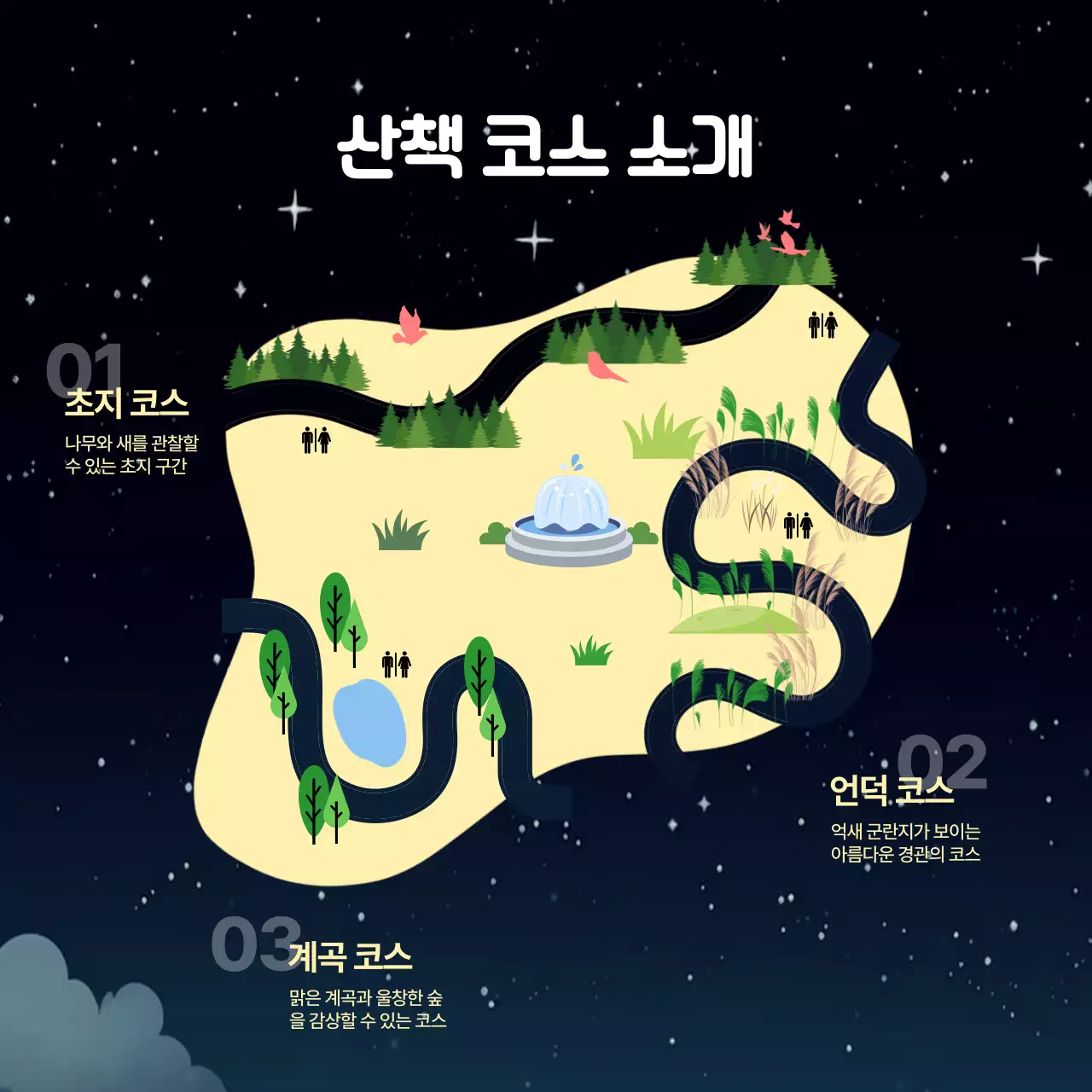 노랑과 검정의 아기자기한 지자체 지역 산책 프로그램 참여자 모집 공고