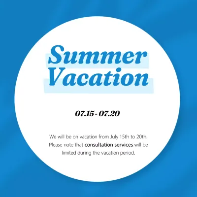 Blue Simple Vacation Announcement Social Media Post