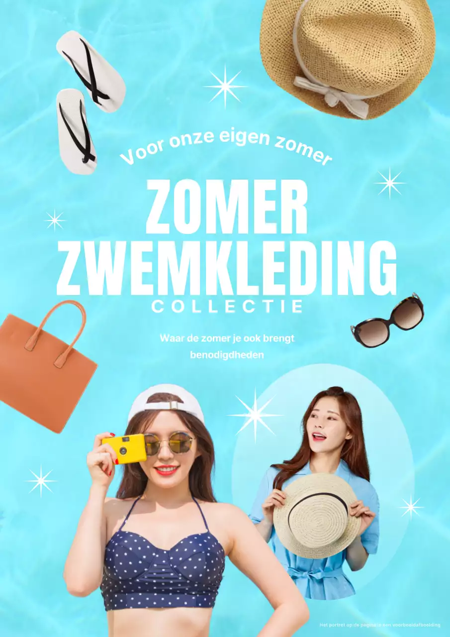Maak reclame voor trendy zomervakantieartikelen in lichtblauw