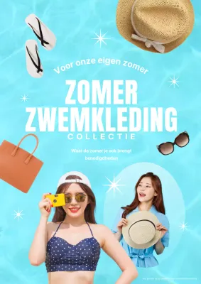 Maak reclame voor trendy zomervakantieartikelen in lichtblauw