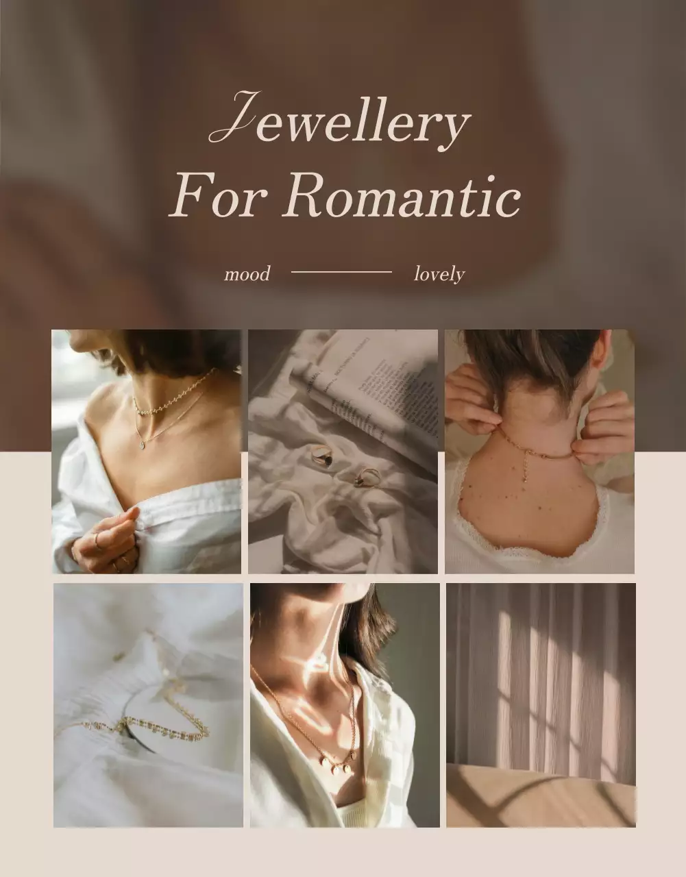 갈색과 베이지색의 트렌드한 주얼리 사진 레이아웃 페이지 홍보