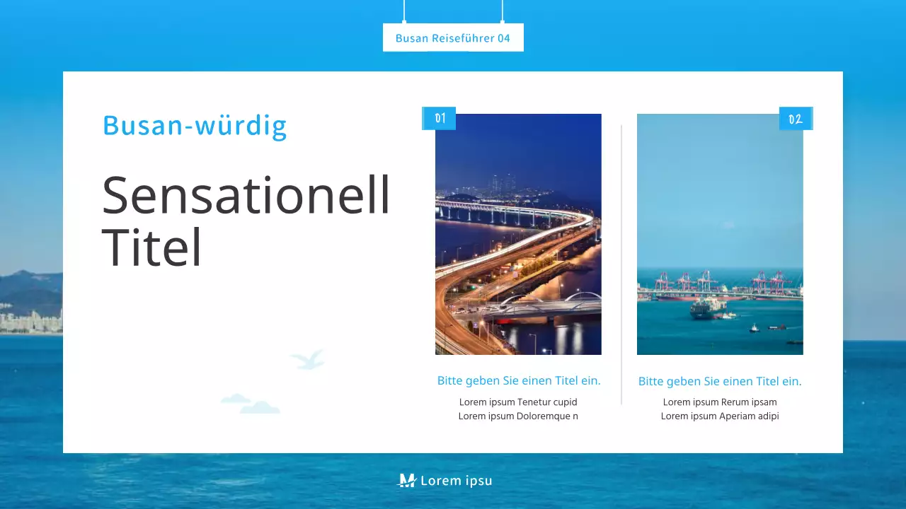 Ein einfacher blau-weißer Reiseführer für Busan