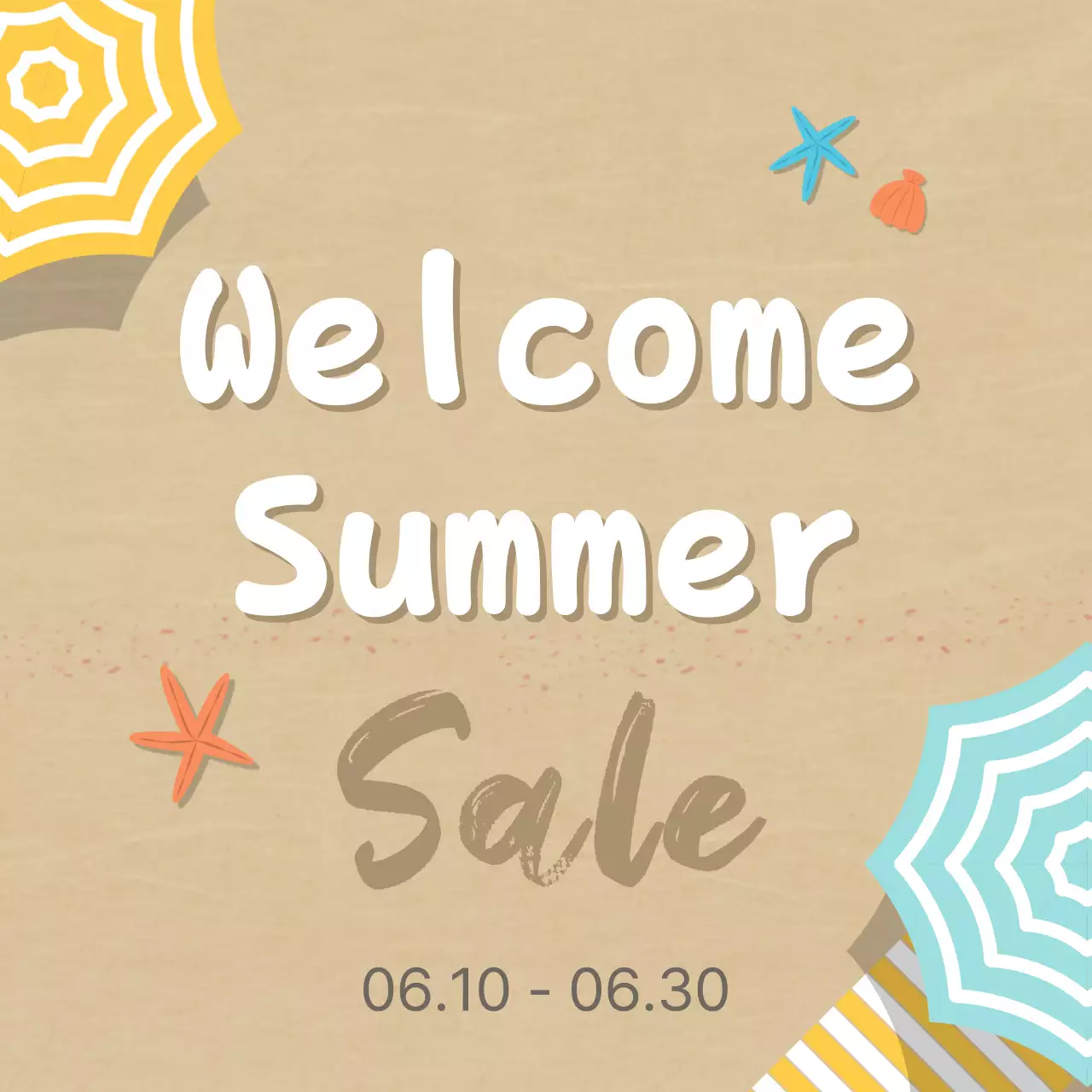 ベージュ かわいい 夏のセール ポスター SNS投稿 正方形