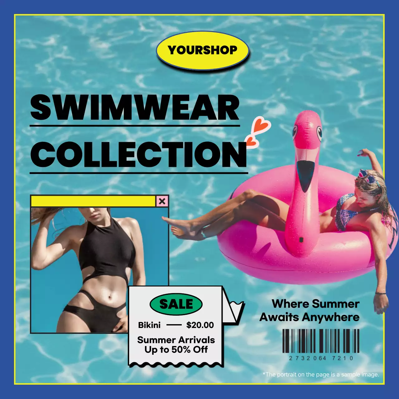 Blue Trendy Swimwear Promotion Social Media Post