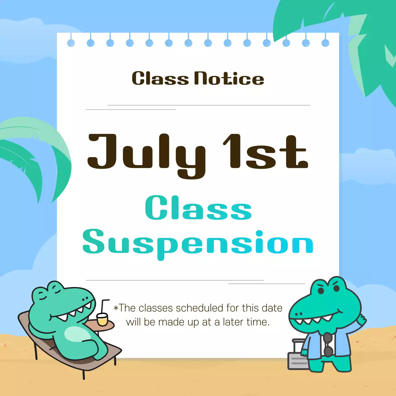 Green Cartoon Class Notice Social Media Post