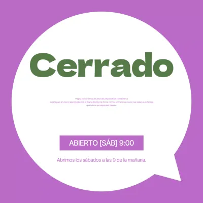 Un sencillo anuncio morado y blanco del cierre de una tienda