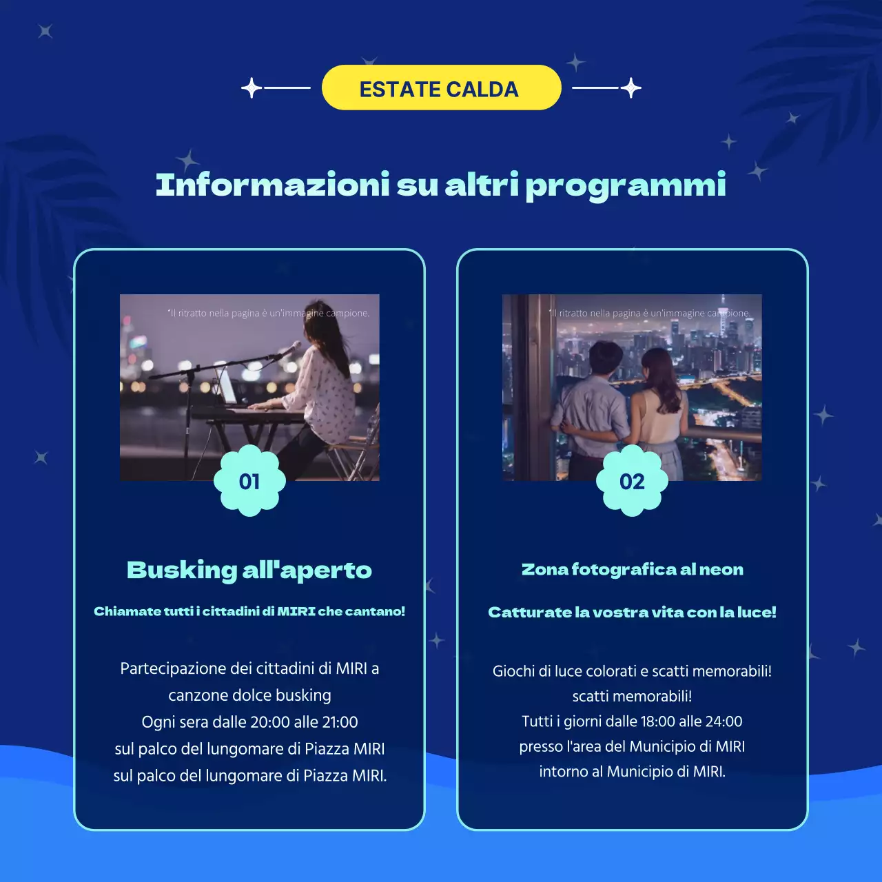 Promuovete le festività natalizie con i toni del giallo e del blu.