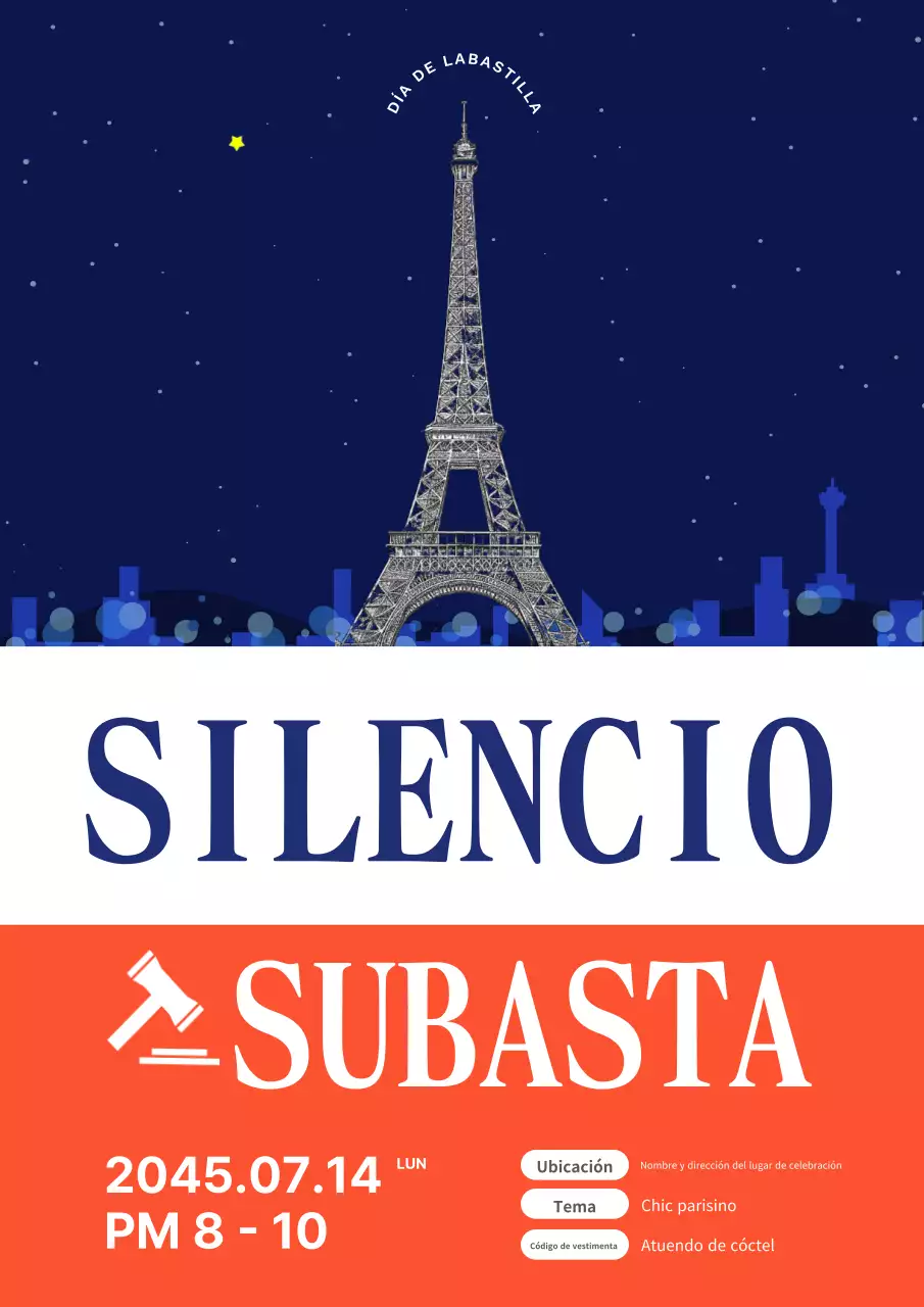 Anuncio de la subasta del aniversario de la Revolución Simple Azul y Roja