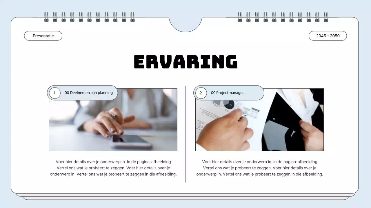 Portfolio met eenvoudig notitieframe in lichtblauw