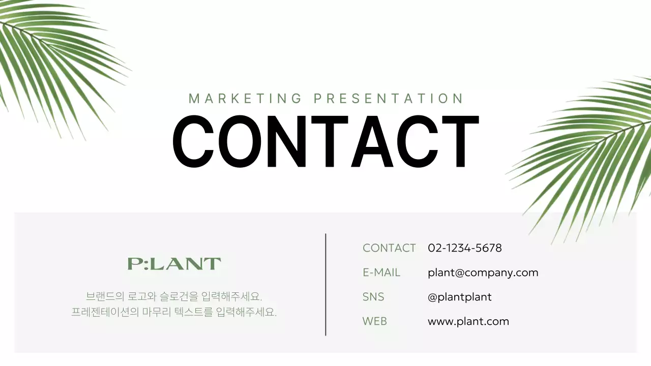 초록과 흰색의 심플한 브랜드 회사 소개서