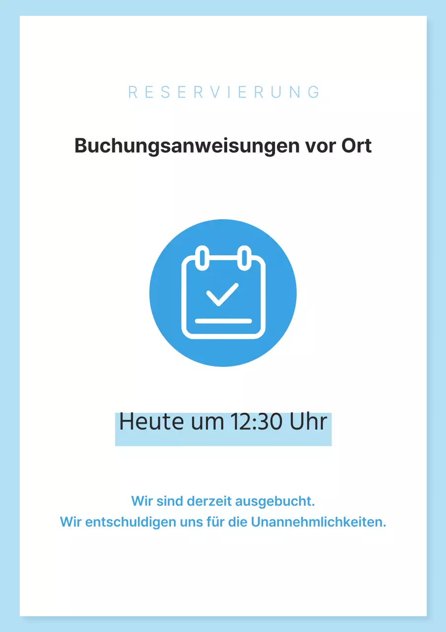 Eine einfache Buchungsanzeige in Weiß und Hellblau