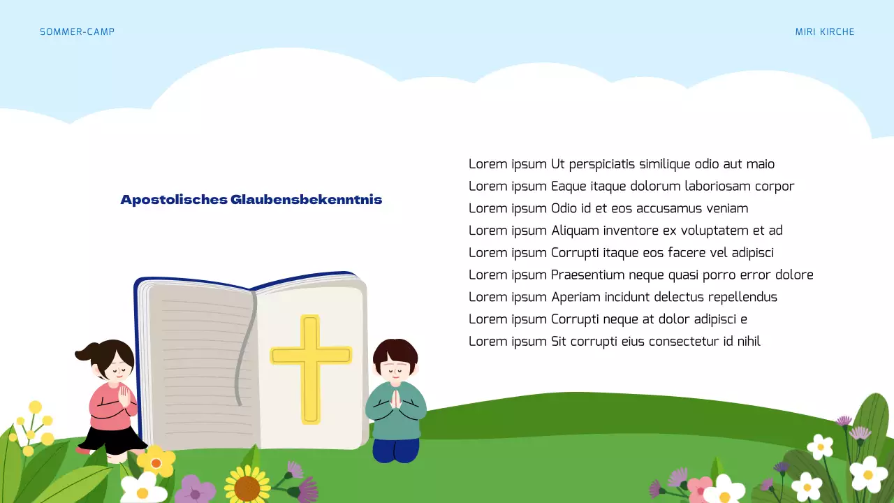 Hellblaue und grüne Ressourcen für die Sommerbibelschule