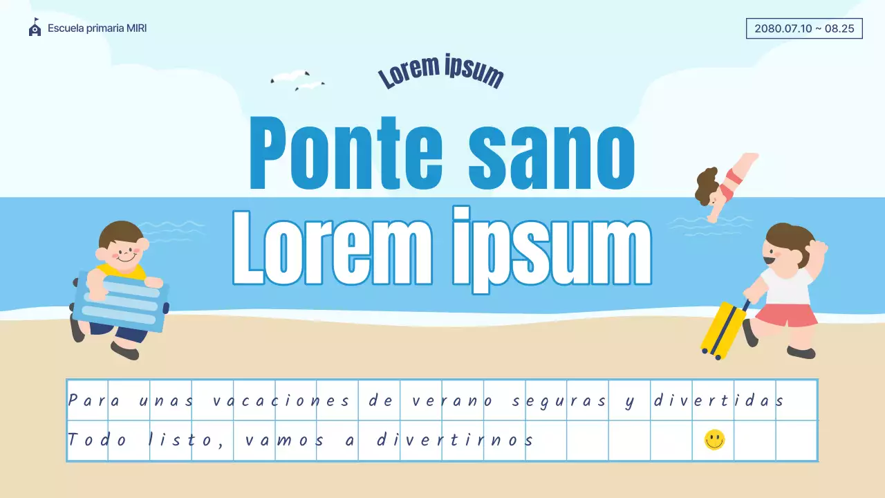 Una bonita presentación de vacaciones de verano en azul y beige