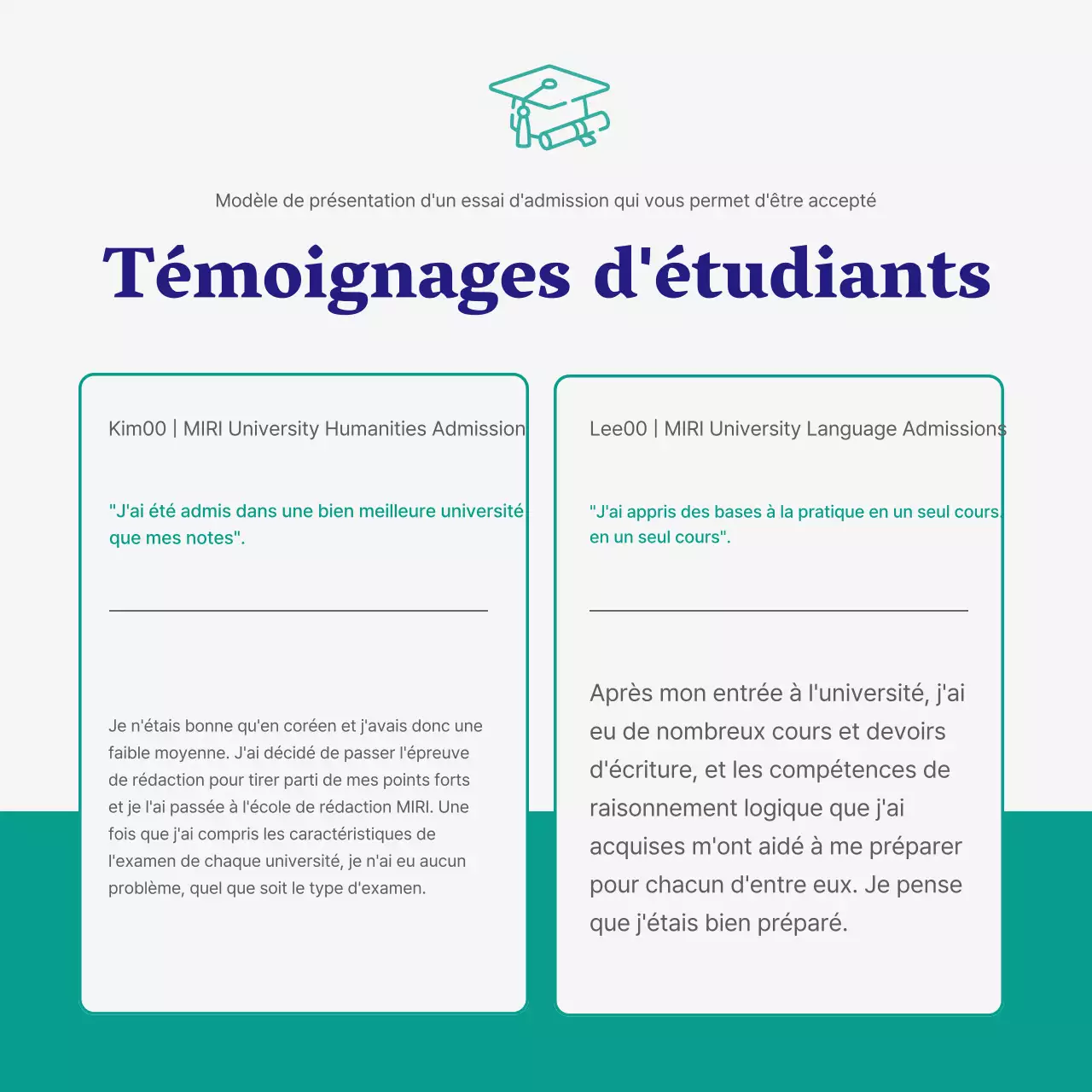 Essai d'examen d'entrée simple vert et bleu marine promotion de l'école