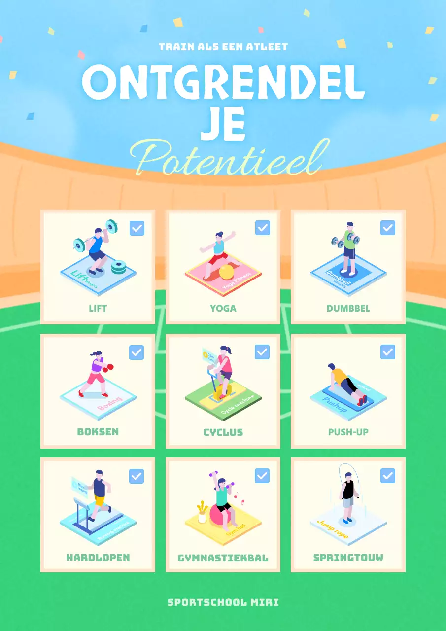 Een mooi trainingsplan in lichtblauw en groen