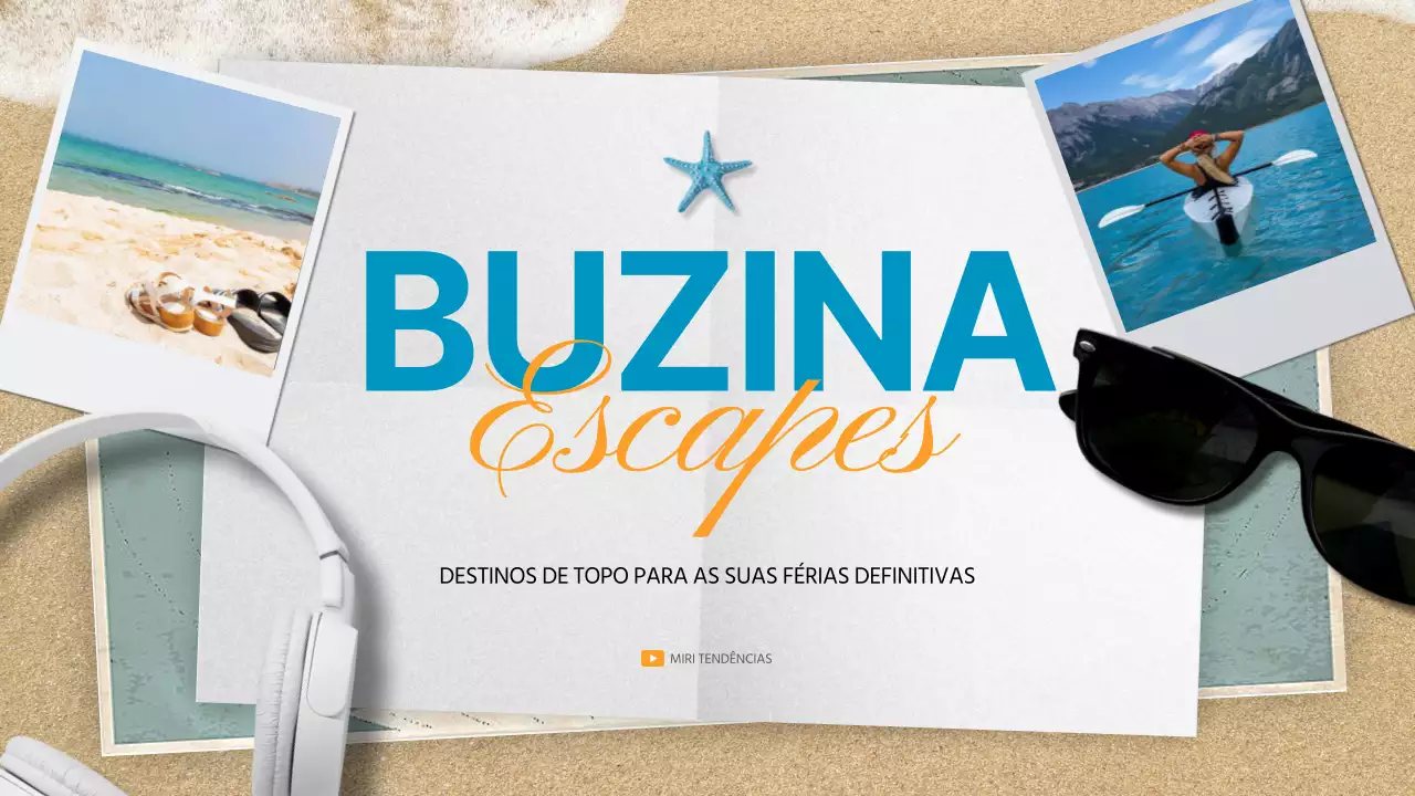 Destinos naturais de férias de verão em azul claro e laranja