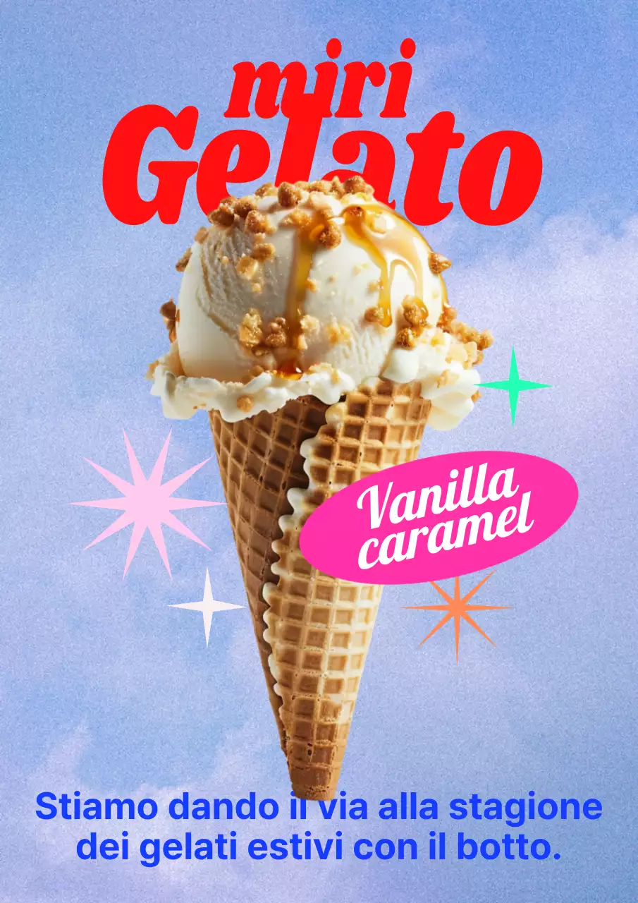 Pubblicità del gelato rosso e kitsch