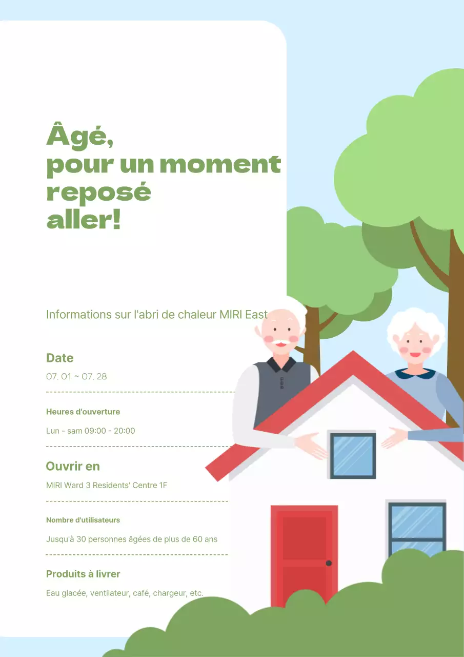 Annonce de l'abri vert et bleu clair contre la canicule