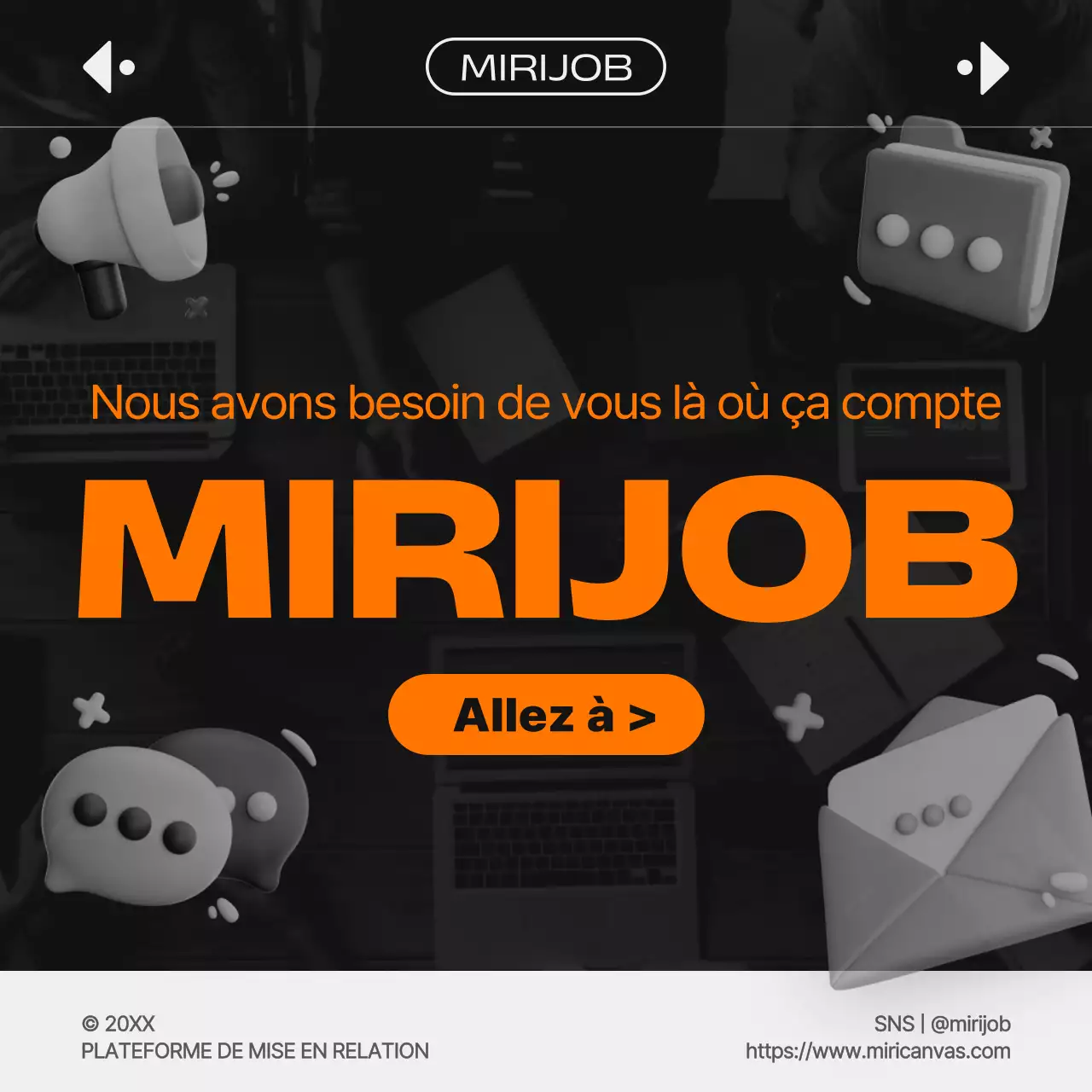Promouvoir une plateforme de recherche d'emploi noire et orange très tendance