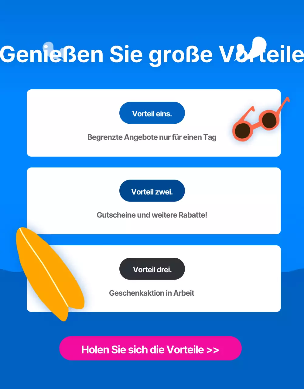 Werbung für den Sommerschlussverkauf in einem Einkaufszentrum im tropischen Stil in Blau und Gelb