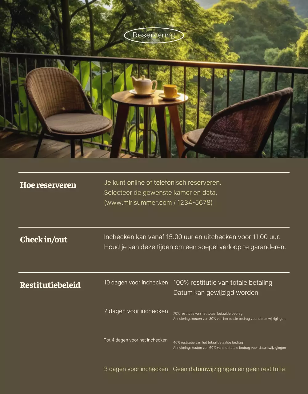 Groen en beige, een gezellig zomerverblijf voor de zintuigen