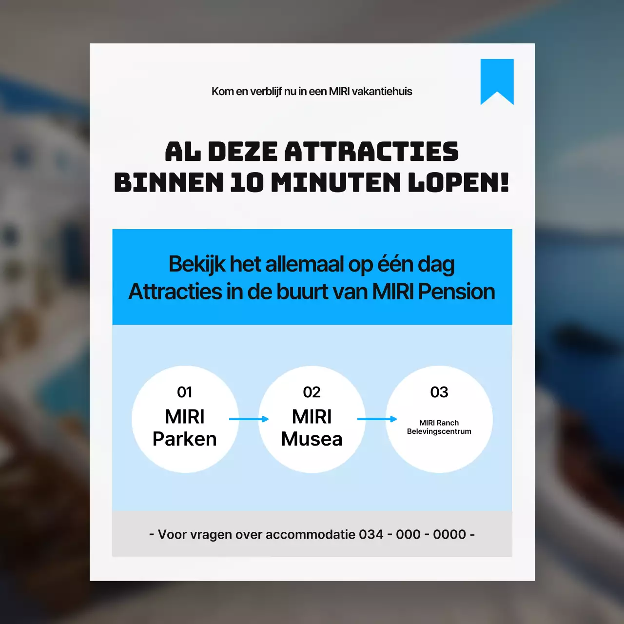 Promoot attracties in de buurt in een eenvoudig wit en lichtblauw kleurenschema