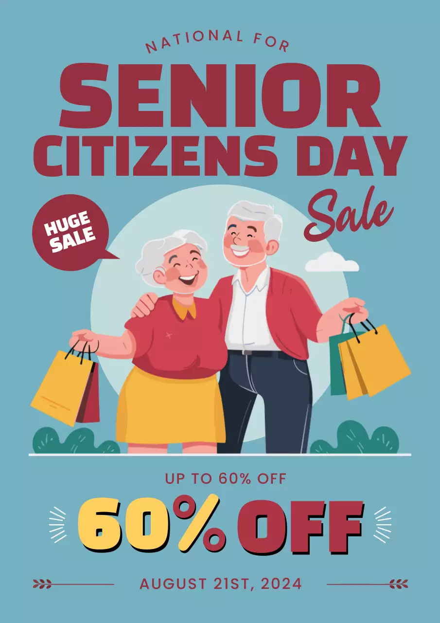 Blue Retro Senior Sale Promotion Poster