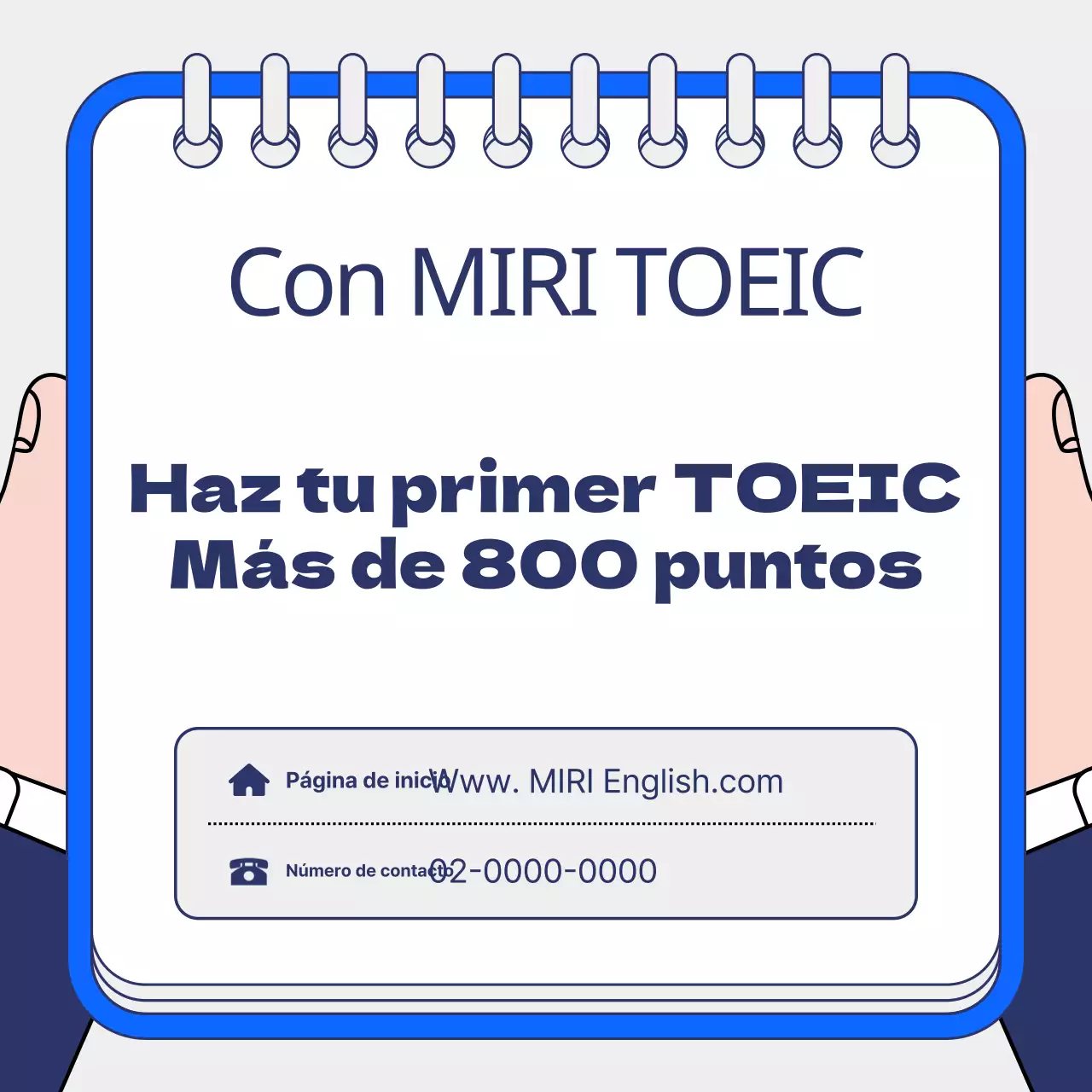 Promoción de las clases de verano del TOEIC con fondo azul