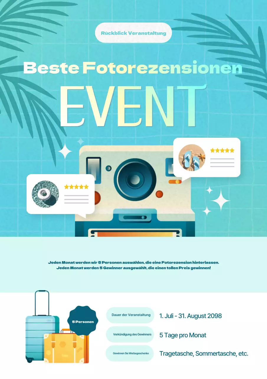 Werben Sie mit einem hellblauen und hübschen Foto für Ihre Fotoreview-Veranstaltung