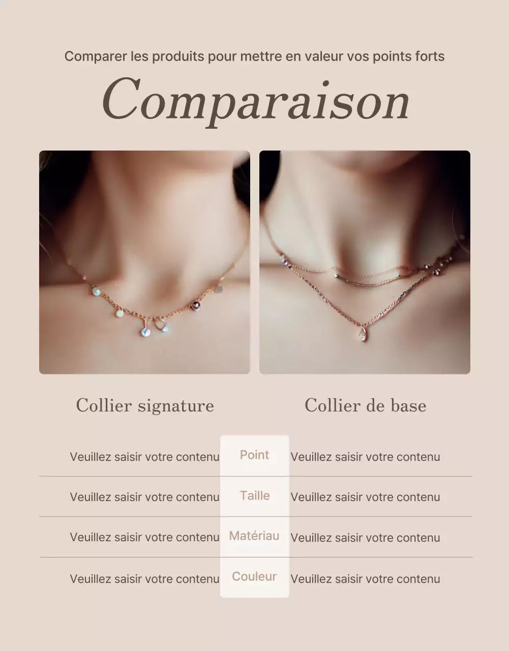 Faites la promotion de votre page de points de contrôle des bijoux dans les tons bruns et beiges