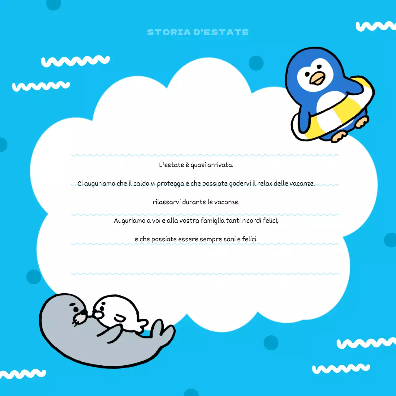 Un bel biglietto d'auguri estivo in blu e bianco