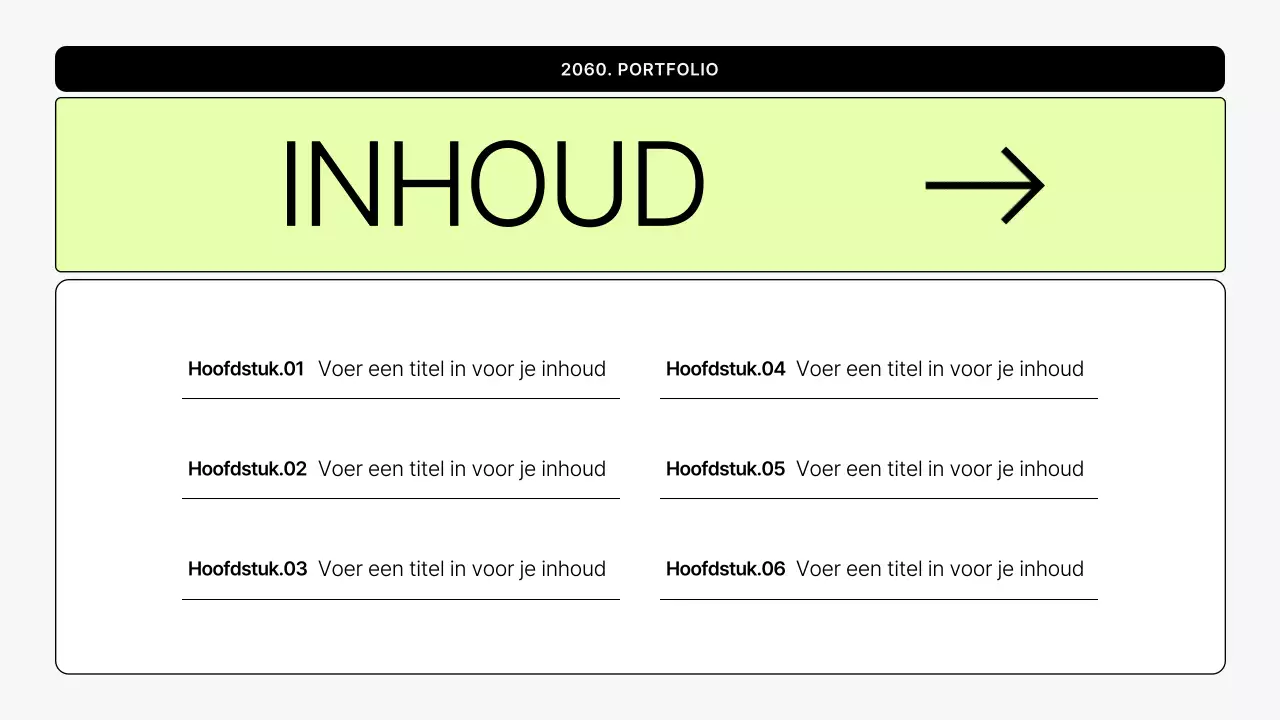 Eenvoudige printbare portfolio in grijs en limoengroen