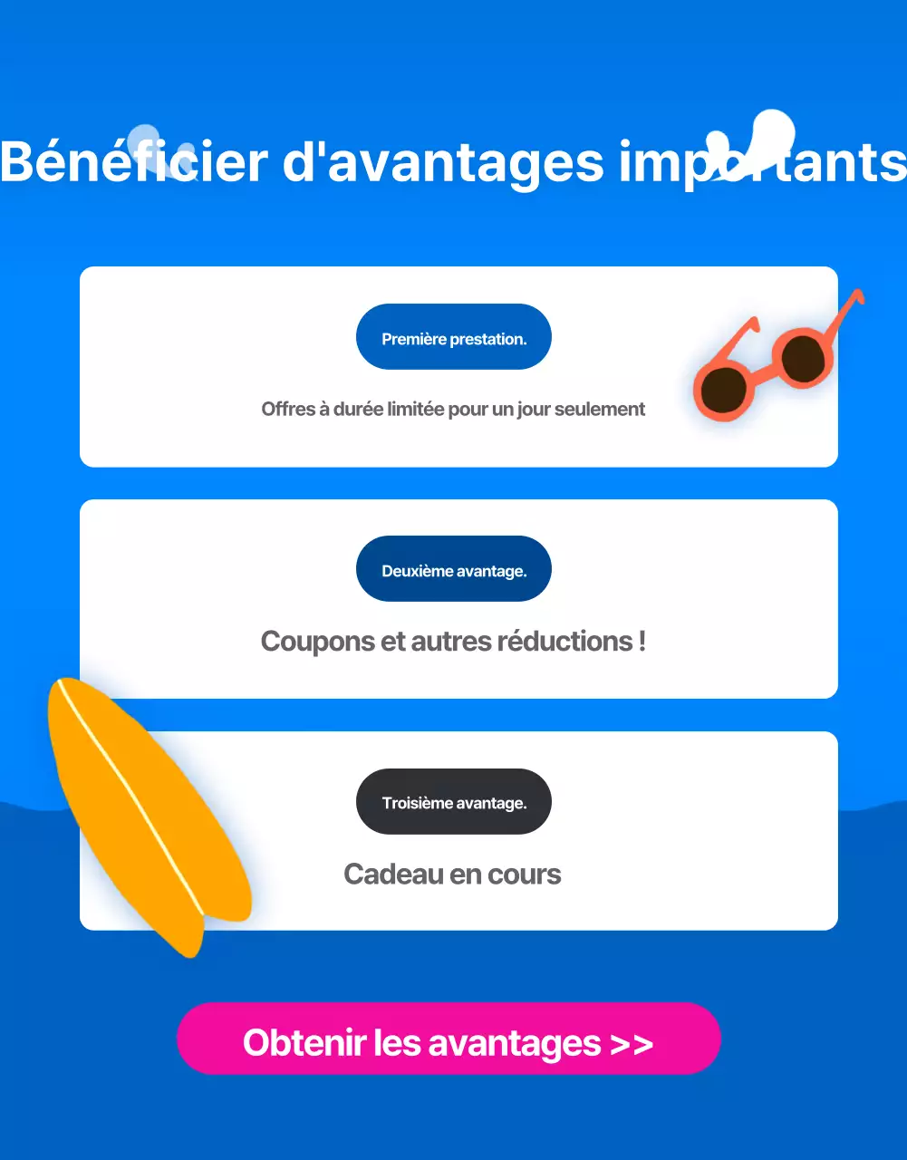 Publicité pour les soldes d'été dans un centre commercial de style tropical, en bleu et jaune